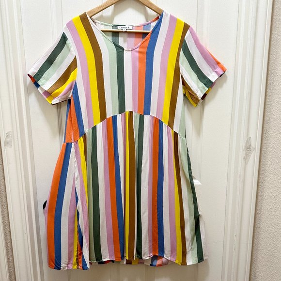 Chances R Midi Dress Women' Size M Multicolor Striped Print Slip On Boho Indie - Picture 7 of 11